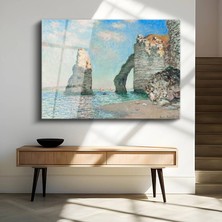 GülsenArt Claude Monet Étretat Kayalıkları Deniz Manzarası Temperli Cam Tablo Duvar Tablosu Dekoratif Tablo