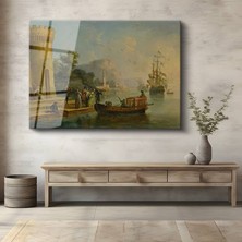 GülsenArt Claude Lorrain Liman Deniz Manzarası Temperli Cam Tablo Duvar Tablosu Dekoratif Tablo