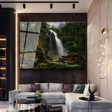 GülsenArt Thomas Moran Şelale Doğa Manzarası Temperli Cam Tablo Duvar Tablosu Dekoratif Tablo