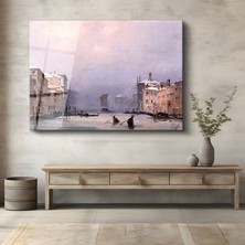 GülsenArt Francesco Guardi Venedik Grand Canal Kış Manzarası Temperli Cam Tablo Duvar Tablosu Dekoratif Tablo