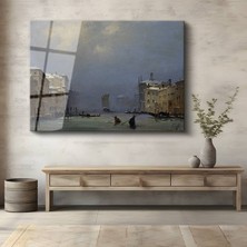 GülsenArt Francesco Guardi Kış Venedik Kanalı Manzarası Temperli Cam Tablo Duvar Tablosu Dekoratif Tablo