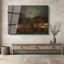 GülsenArt Abraham Cooper Gece Pazarı Şehir Manzarası Temperli Cam Tablo Duvar Tablosu Dekoratif Tablo