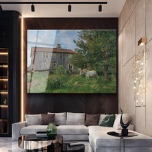 GülsenArt Hans Gude Çiftlik Evi Doğa Manzarası Temperli Cam Tablo Duvar Tablosu Dekoratif Tablo