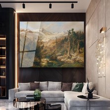GülsenArt Albert Bierstadt Dağ Peyzaj Sanatı Temperli Cam Tablo Duvar Tablosu Dekoratif Tablo