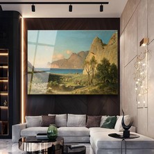 GülsenArt Albert Bierstadt Akdeniz Kıyı Resmi Temperli Cam Tablo Duvar Tablosu Dekoratif Tablo