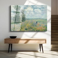 GülsenArt Claude Monet Gelincik Tarlası Çiçek Manzarası Temperli Cam Tablo Duvar Tablosu Dekoratif Tablo