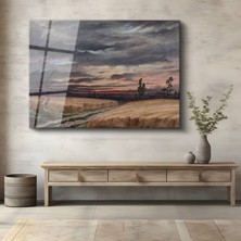 GülsenArt Johan Christian Dahl Alacakaranlık Kır Manzarası Temperli Cam Tablo Duvar Tablosu Dekoratif Tablo