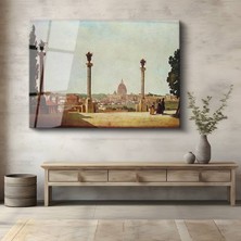 GülsenArt Jean-Baptiste-Temperli Camille Corot Roma Panorama St. Peter Bazilikası Temperli Cam Tablo Duvar Tablosu Dekoratif Tablo