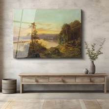 GülsenArt Albert Bierstadt Göl Doğa Manzarası Temperli Cam Tablo Duvar Tablosu Dekoratif Tablo