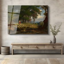 GülsenArt Thomas Gainsborough Çoban Koyunlar Kırsal Manzara Temperli Cam Tablo Duvar Tablosu Dekoratif Tablo