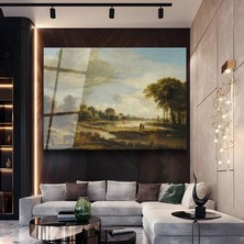 GülsenArt Aert Van Der Neer Nehir Kıyısı Peyzaj Resmi Temperli Cam Tablo Duvar Tablosu Dekoratif Tablo
