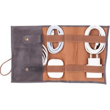 Sinerjim Deri Kablo Aksesuar Taşıma Çantası Antik Gri