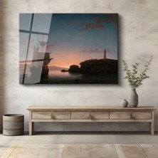GülsenArt Fitz Henry Lane Gün Batımı Liman Manzarası Temperli Cam Tablo Duvar Tablosu Dekoratif Tablo