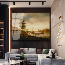 GülsenArt Aelbert Cuyp Nehir Kenarı Günbatımı Resmi Temperli Cam Tablo Duvar Tablosu Dekoratif Tablo