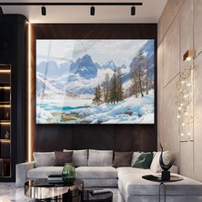 GülsenArt Ivan Fedorovich Choultse Alp Dağları Kış Manzarası Temperli Cam Tablo Duvar Tablosu Dekoratif Tablo