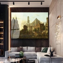 GülsenArt Jan Van Der Heyden Orta Çağ Kent Manzarası Temperli Cam Tablo Duvar Tablosu Dekoratif Tablo