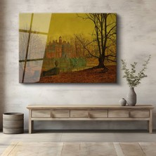 GülsenArt John Atkinson Grimshaw Sonbahar Akşam Malikâne Manzarası Temperli Cam Tablo Duvar Tablosu Dekoratif Tablo