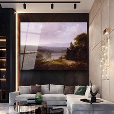 GülsenArt Thomas Cole Dağ Gölü Doğa Manzarası Temperli Cam Tablo Duvar Tablosu Dekoratif Tablo