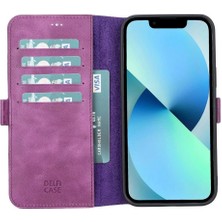 Eco Lounge Apple iPhone 13 Pro Max Uyumlu Deri Cüzdanlı Kılıf Rustik Mor