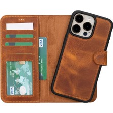 Sinerjim Apple iPhone 15 Pro Max Uyumlu Deri Cüzdanlı Kılıf MWWN G19 Taba