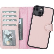 Sinerjim Apple iPhone 14 Uyumlu Deri Cüzdanlı Kılıf MWWN NU2 Pembe