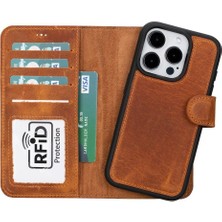 Sinerjim Apple iPhone 15 Pro Uyumlu Deri Cüzdanlı Kılıf MWWN G19 Taba