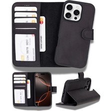 Eco Lounge Apple iPhone 16 Pro Uyumlu, Hakiki Deri, El Yapımı, Cüzdanlı Kılıf, Mat Siyah