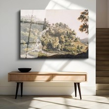 GülsenArt Francis Towne Tepedeki Köy Kırsal Manzara Temperli Cam Tablo Duvar Tablosu Dekoratif Tablo
