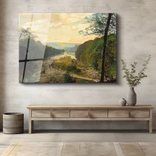 GülsenArt John Frederick Kensett Nehir Vadisi Doğa Manzarası Temperli Cam Tablo Duvar Tablosu Dekoratif Tablo