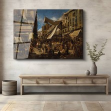 GülsenArt Oskar Kokoschka Şehir Pazarı Modern Manzara Temperli Cam Tablo Duvar Tablosu Dekoratif Tablo