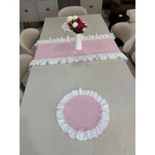 Nurgita Home 3 Parça Fisto Fırfırlı Set 2 Adet Amerikan Servisi Supla + 1 Adet Fırfırlı Runner