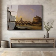 GülsenArt Ippolito Caffi Tiber Nehri Vatikan Manzarası Temperli Cam Tablo Duvar Tablosu Dekoratif Tablo