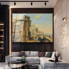 GülsenArt Francesco Guardi Antik Harabe Tarihi Manzarası Temperli Cam Tablo Duvar Tablosu Dekoratif Tablo