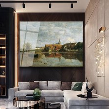 GülsenArt Jean-Baptiste-Temperli Camille Corot Köy Doğa Manzarası Temperli Cam Tablo Duvar Tablosu Dekoratif Tablo