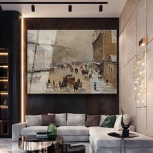 GülsenArt Edward Seago Londra Sokak Şehir Manzarası Temperli Cam Tablo Duvar Tablosu Dekoratif Tablo