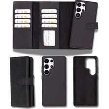 Sinerjim Samsung Galaxy S25 Ultra uyumlu, Hakiki Deri, El Yapımı, Cüzdanlı Kılıf, Mat Siyah