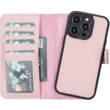 Sinerjim Apple iPhone 14 Pro Uyumlu Deri Cüzdanlı Kılıf MWWN NU2 Pembe