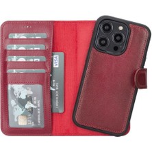 Sinerjim Apple iPhone 14 Pro Uyumlu Deri Cüzdanlı Kılıf Mwwn V4EF Kırmızı