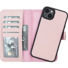 Sinerjim Apple iPhone 14 Plus Uyumlu Deri Cüzdanlı Kılıf MWWN NU2 Pembe