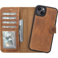 Sinerjim Apple iPhone 14 Plus Uyumlu Deri Cüzdanlı Kılıf MWWN G19 Taba