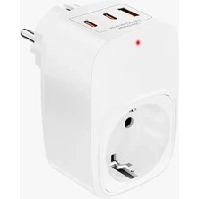 Eco Lounge Tekli Yüksek Voltaj Korumalı Duvar Prizi 2x Type-C 1x USB Çıkışlı Priz Grup Priz Çoğaltıcı Beyaz