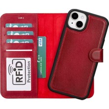 Sinerjim Apple iPhone 15 Plus Uyumlu Deri Cüzdanlı Kılıf Mwwn V4EF Kırmızı