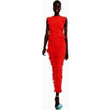 A.w.a.k.e. Mode Kadın Kırmızı Çokgen Katmanlı Fırfırlı Etek