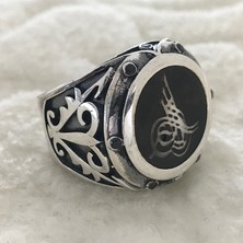 Canka Osmanlı Tuğrası İşlemeli 925 Ayar Gümüş Erkek Yüzük