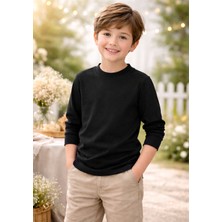 Uğur Bebe Beberium Marka Özel Seri Siyah %100 Pamuk Orta Kalın Body Manşetli Kol Premium Günlük Basic Sweat