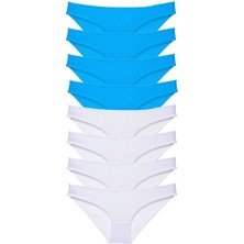 Zenvia 8 Adet Süper Eko Set Likralı Kadın Slip Külot Beyaz ve Mavi (ZNV-556)