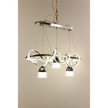 GN Gen Aydınlatma Lüks Platin Siyah Gümüş Spiral Halkalı Kristal Kelebekli 3'lü Sıralı Serisi 3 Renk Ledli Modern Avize