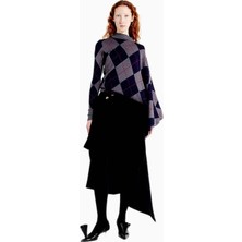 A.w.a.k.e. Mode Kadın Lacivert Gri Baklava Desenli Örgü Üst