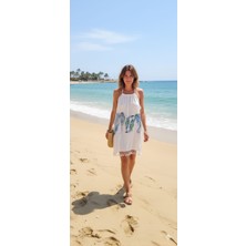 Nevin Acar Deniz Canlıları Bağlamalı Askılı Peştemal Plaj Elbisesi