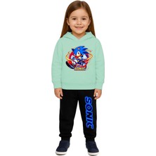Sedirli Sonic Baskılı Çocuk Eşofman Takımı 3 Iplik Şardonlu Pamuklu Kumaş Kapüşonlu